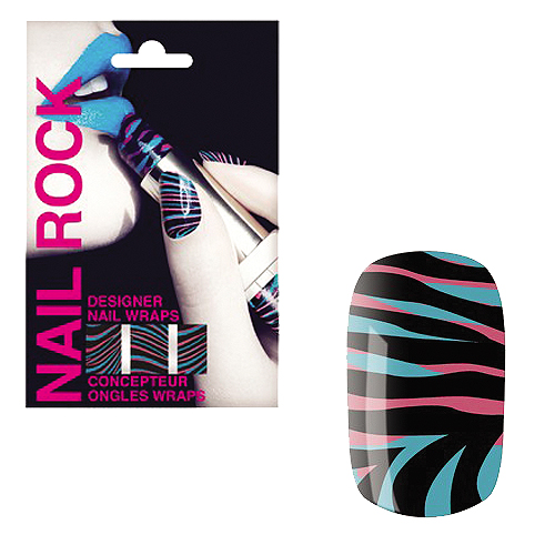 NAIL ROCK ll ネイルロックll デザイナーネイルラップ ゼブラブラック ピンク&ブルー